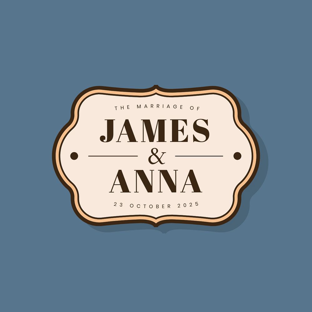 Retro wedding logo template, editable badge design