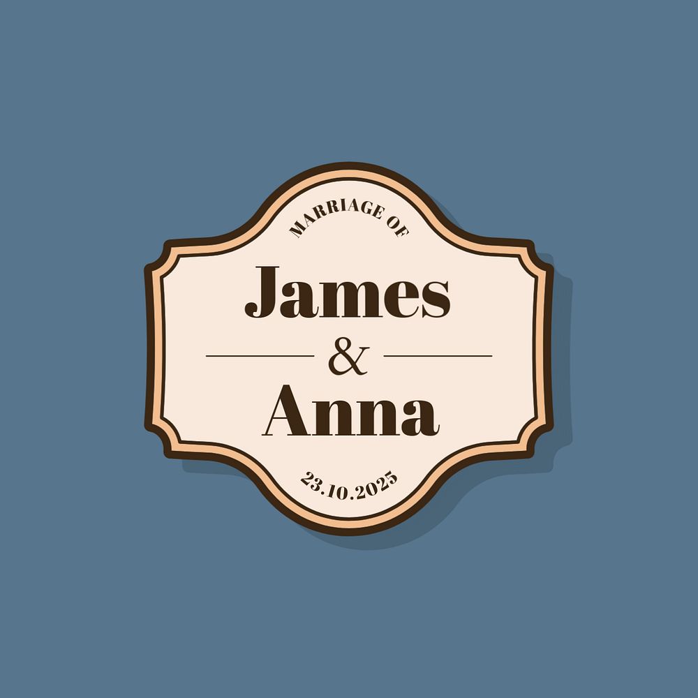 Retro wedding logo template, editable badge design