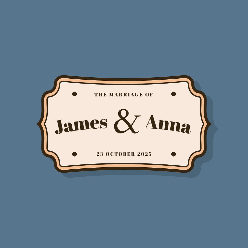 Retro wedding logo template, editable badge design