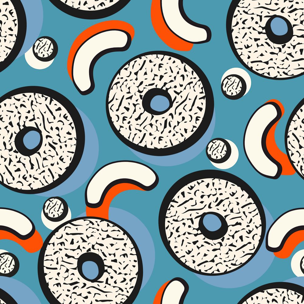 Donut memphis pattern background, blue abstract, editable design