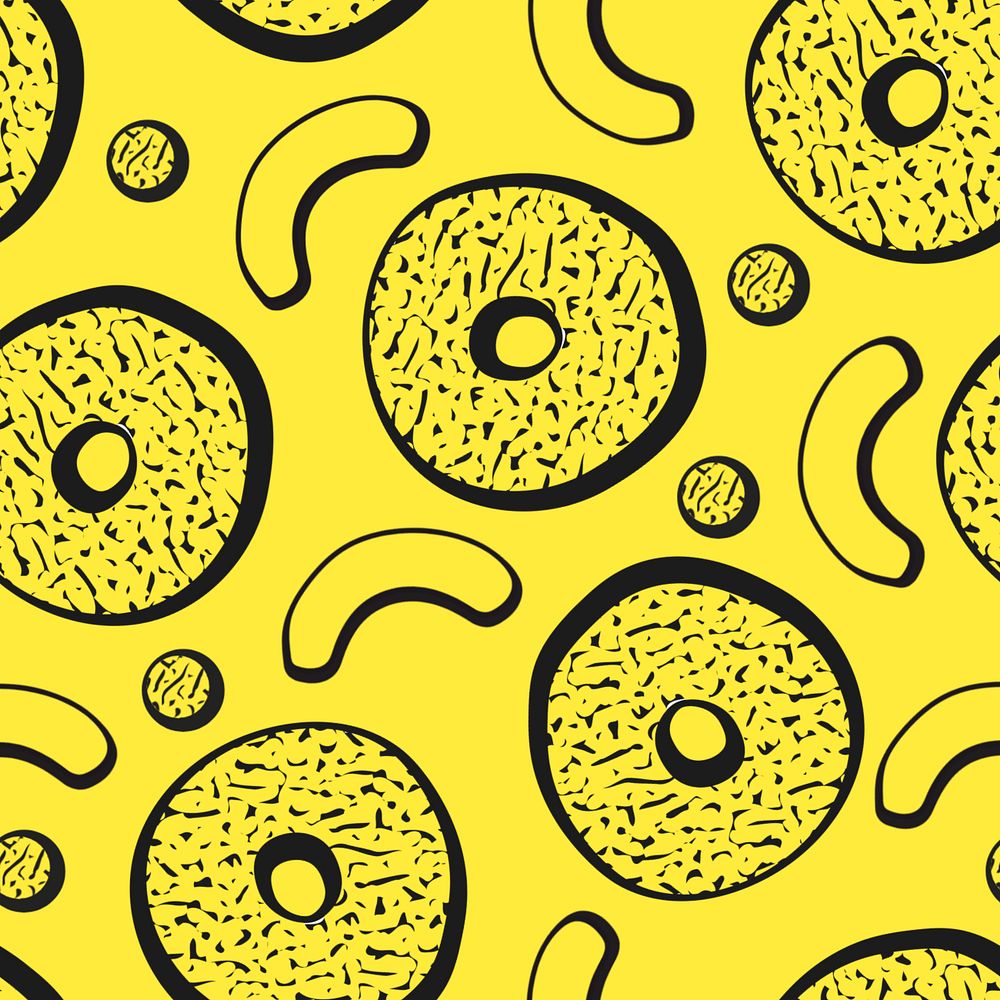 Donut memphis pattern background, yellow abstract, editable design