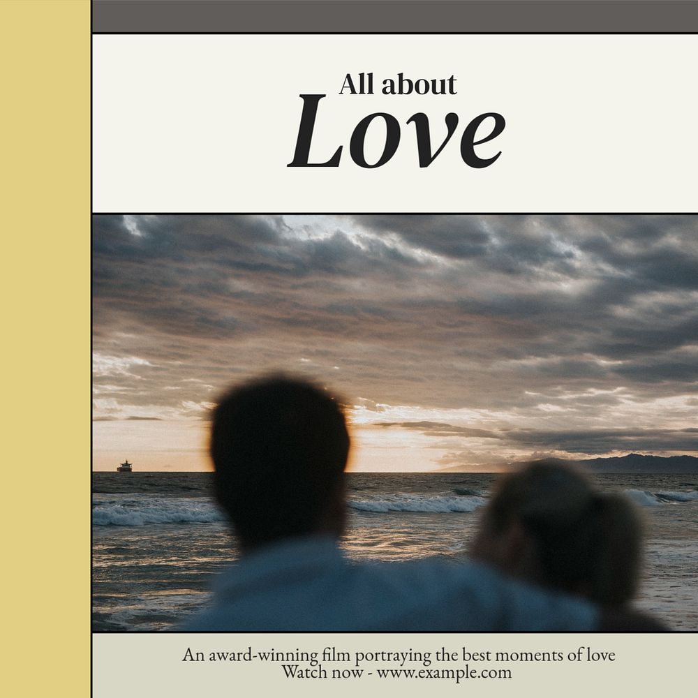 Love film Instagram post template, editable text