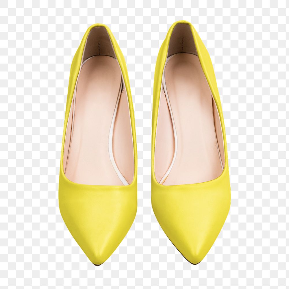 Yellow high heels png mockup element, editable shoes flat lay design