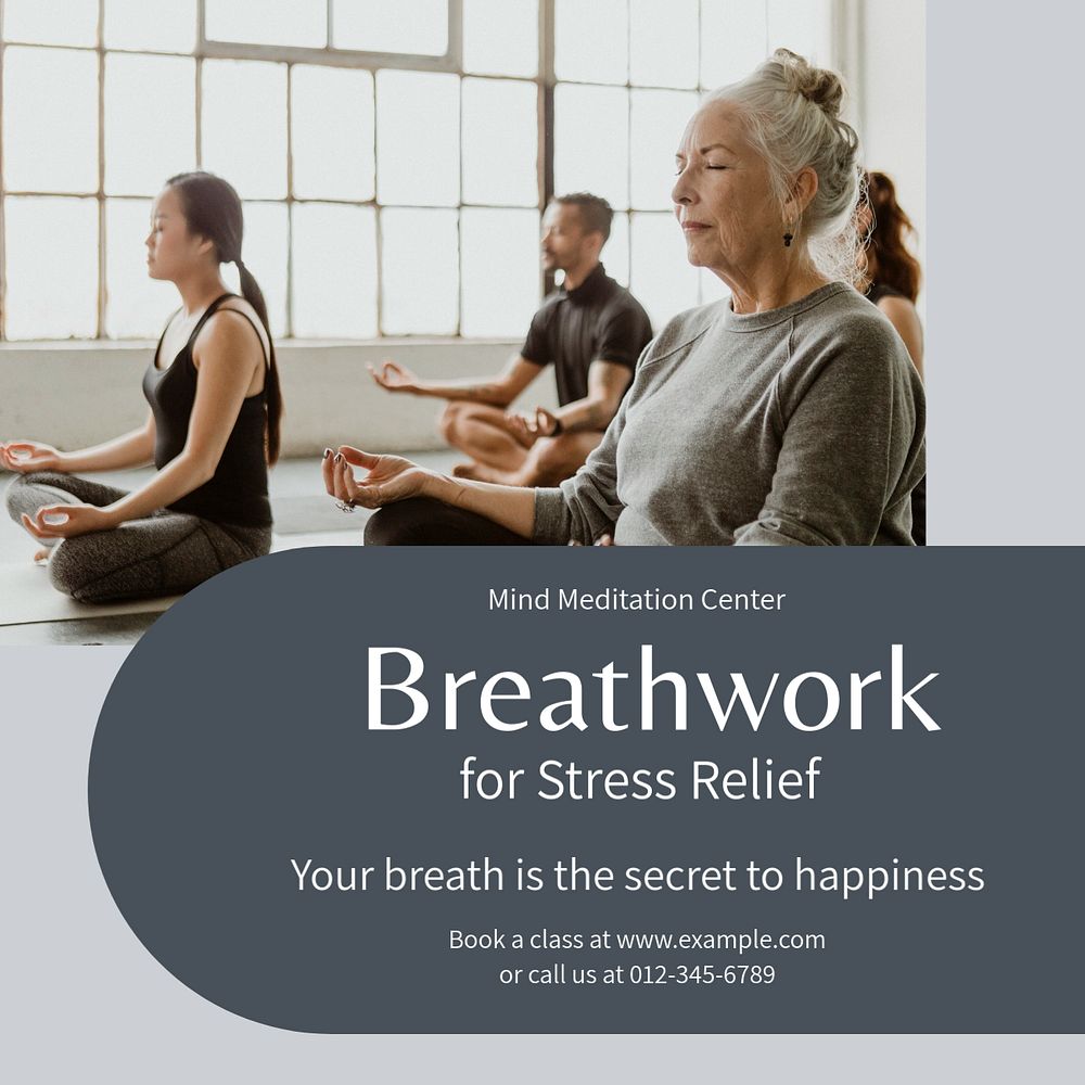 Breathwork meditation classes Instagram post template, editable text