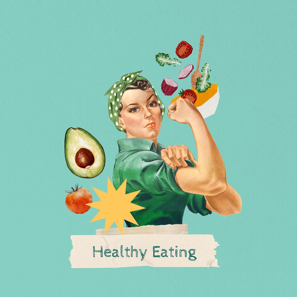 Healthy eating word editable collage art. Remixed by rawpixel.