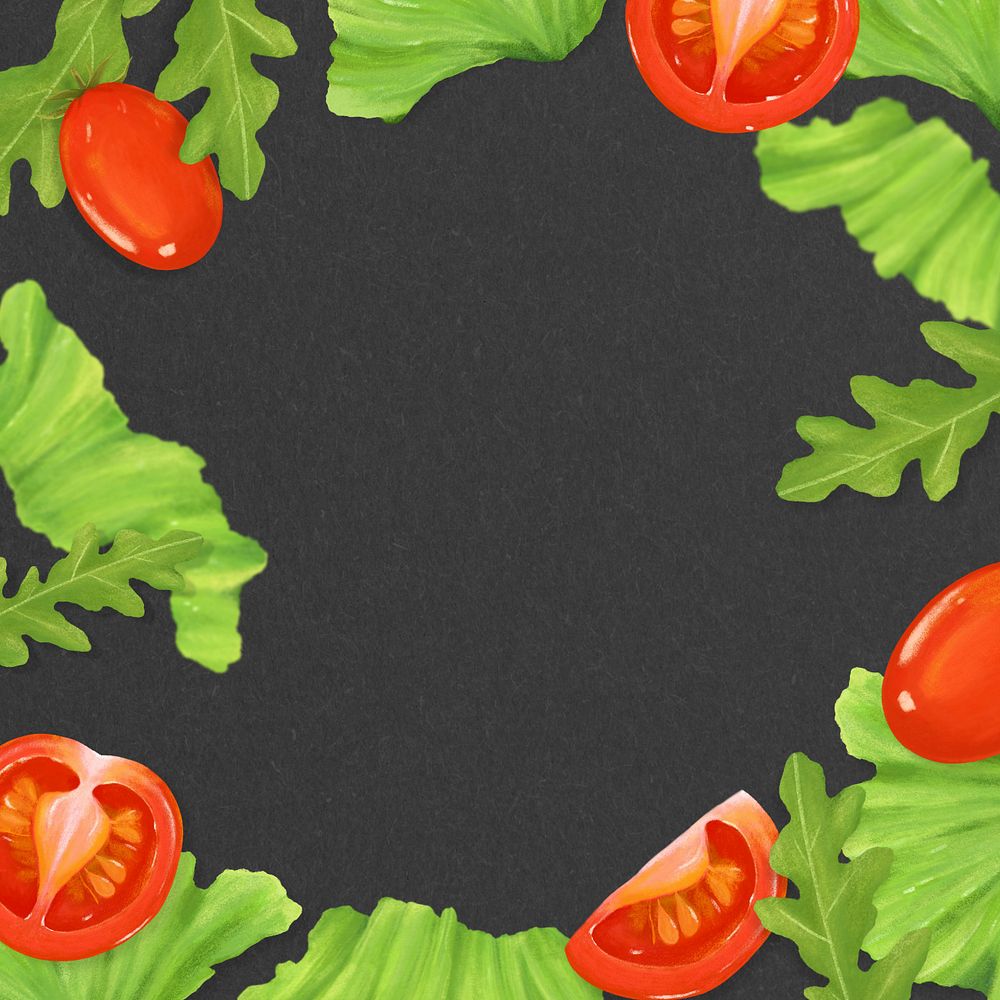 Salad vegetables frame background, black textured, editable design