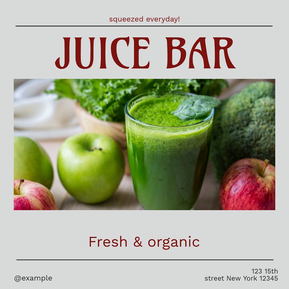 Juice bar Instagram post template, editable design