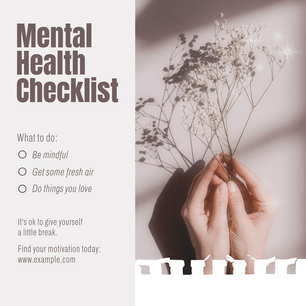 Mental health Instagram post template, editable text