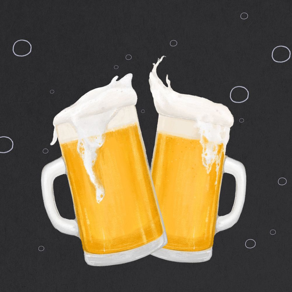 Cheering beer glasses, alcoholic beverage illustration, editable design