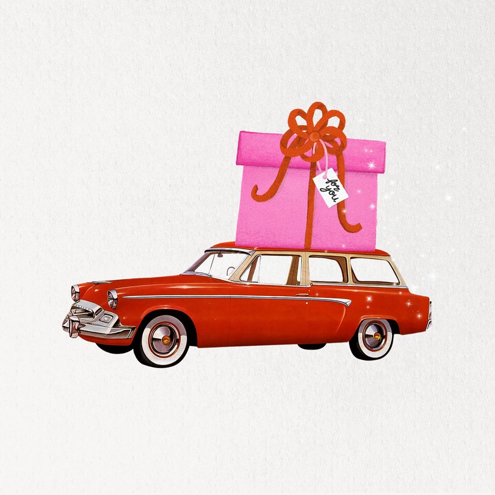 Car carrying gift box, celebration editable graphic