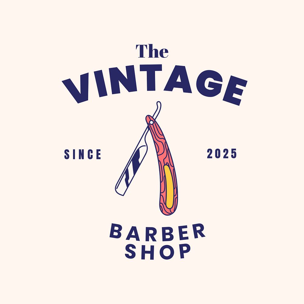 Vintage barber logo template, editable design