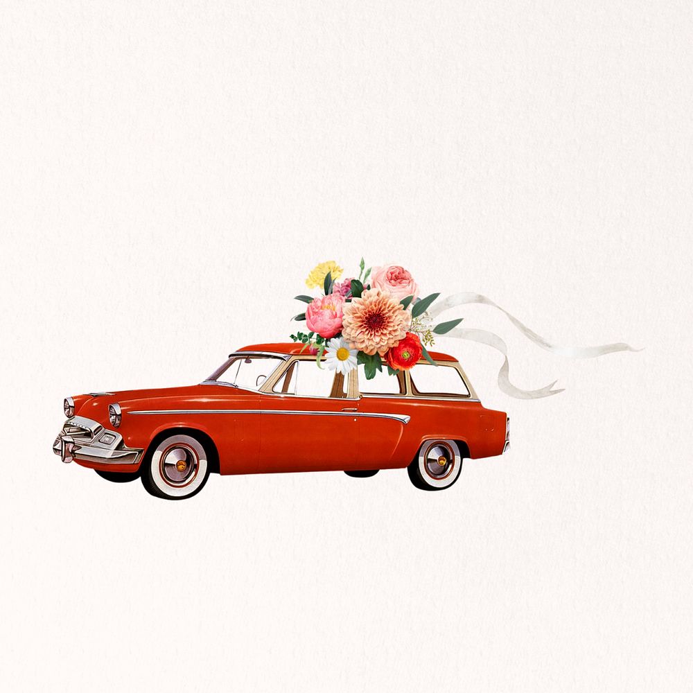 Wedding getaway car, flower bouquet editable remix