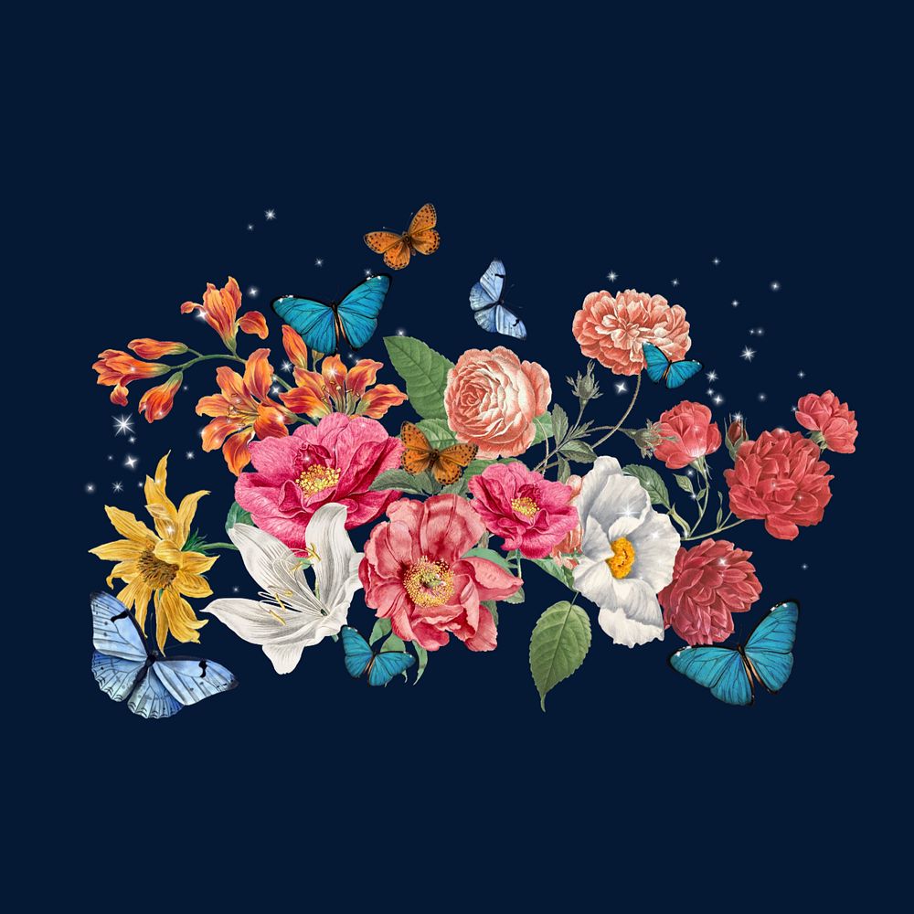 Spring flowers and butterfly, editable aesthetic remix