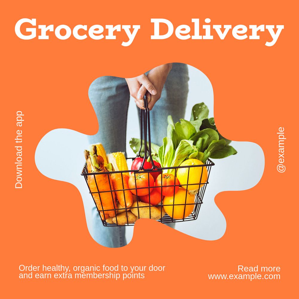 Grocery delivery Instagram post template, editable text