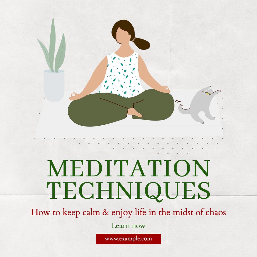 Meditation techniques Instagram post template, editable text