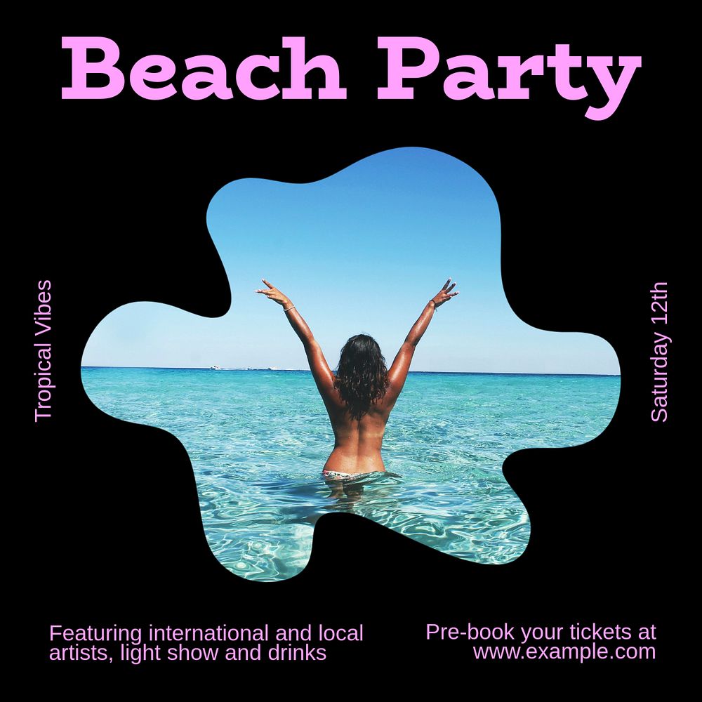 Beach party Instagram post template, editable design