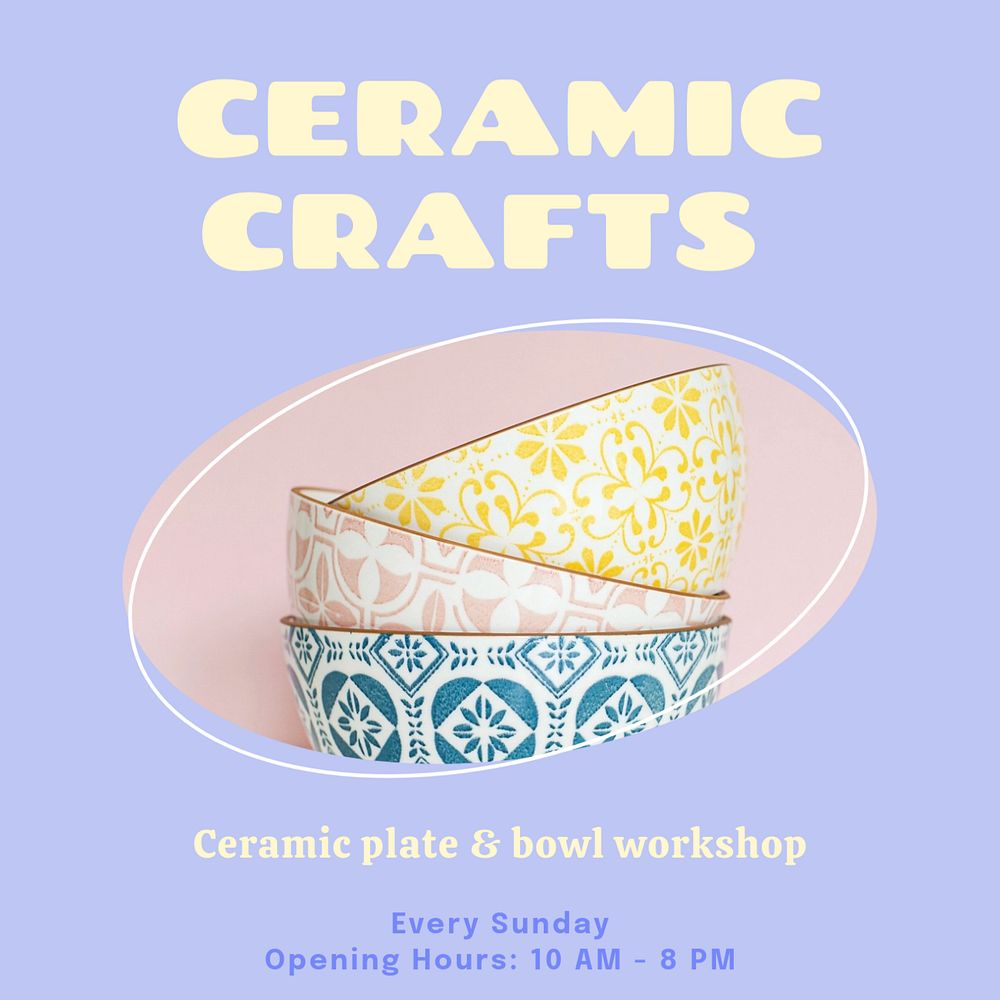 Ceramic crafts Instagram post template, editable text