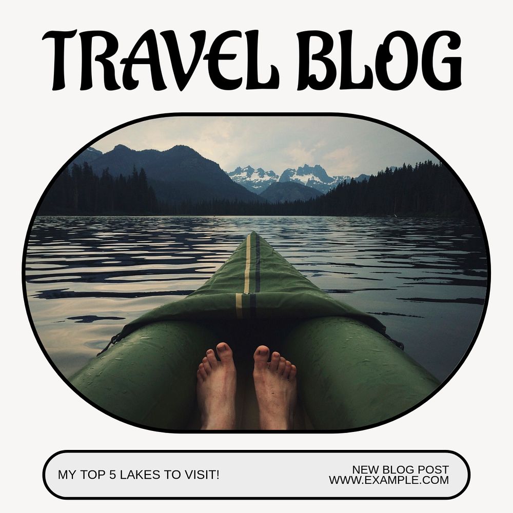 Travel blog Instagram post template, editable text