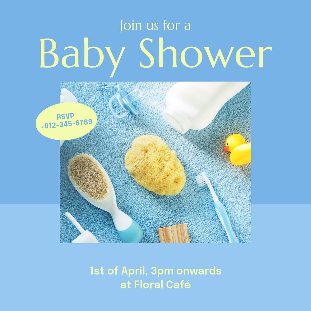 Baby shower Instagram post template, editable text