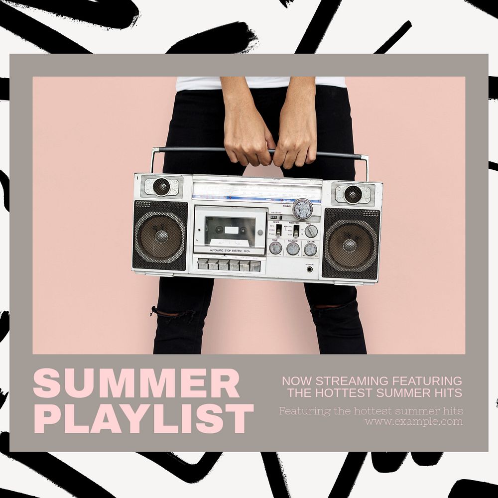 Summer playlist Instagram post template, editable text