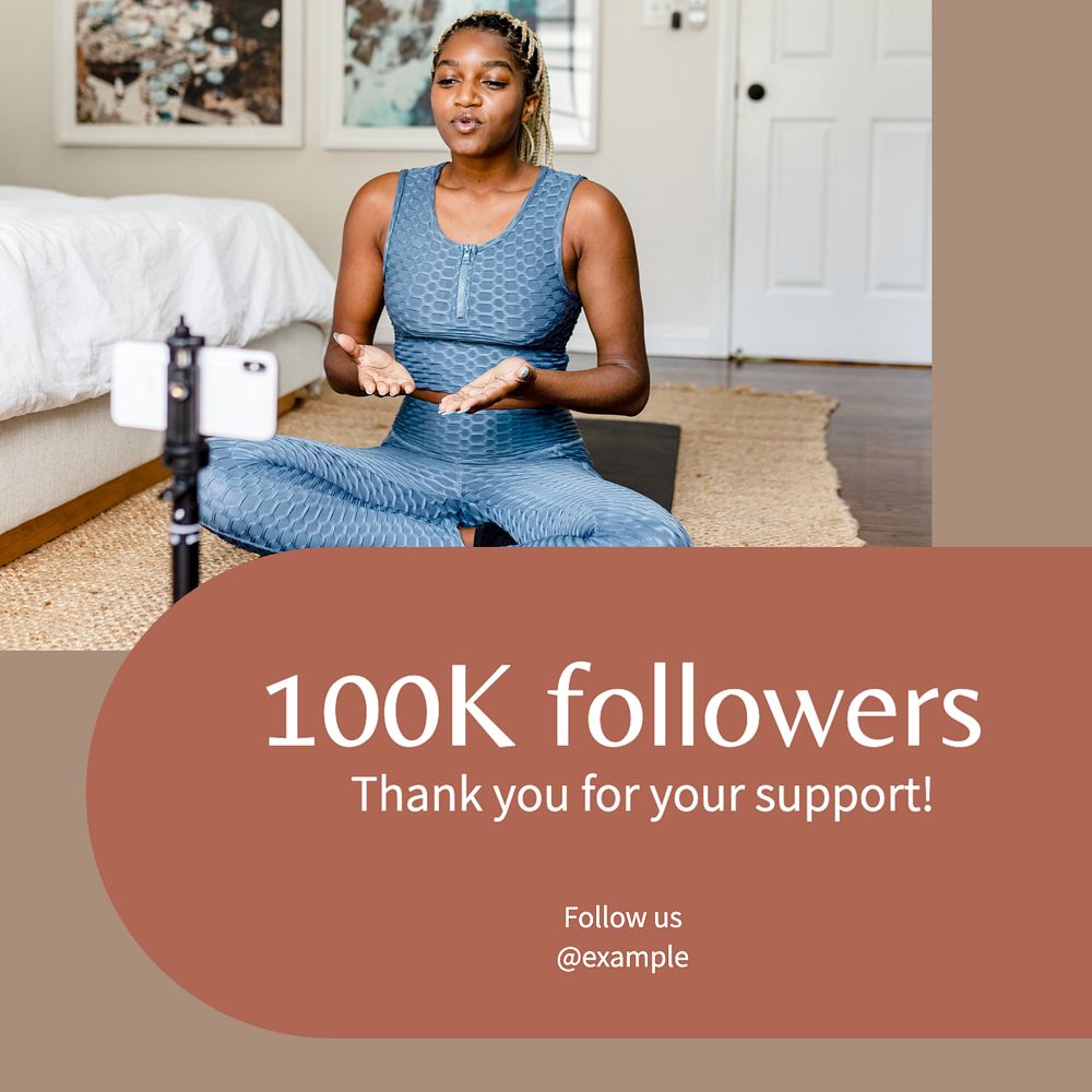 100k followers Instagram post template, editable text