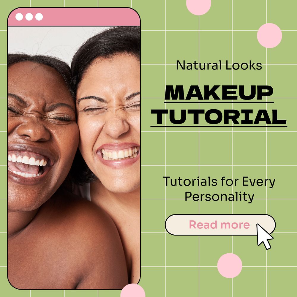 Makeup tutorial Instagram post template, editable text