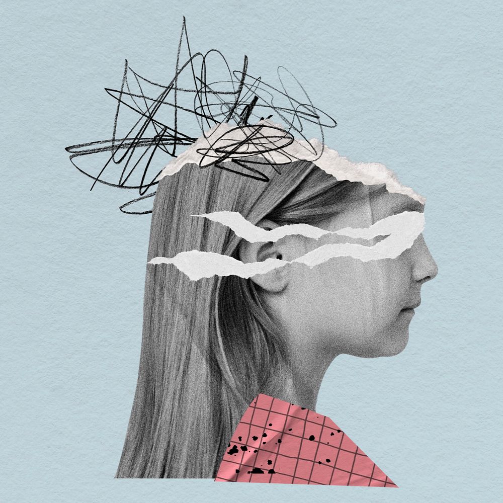 Kids mental health, scribbled head girl remix, editable design