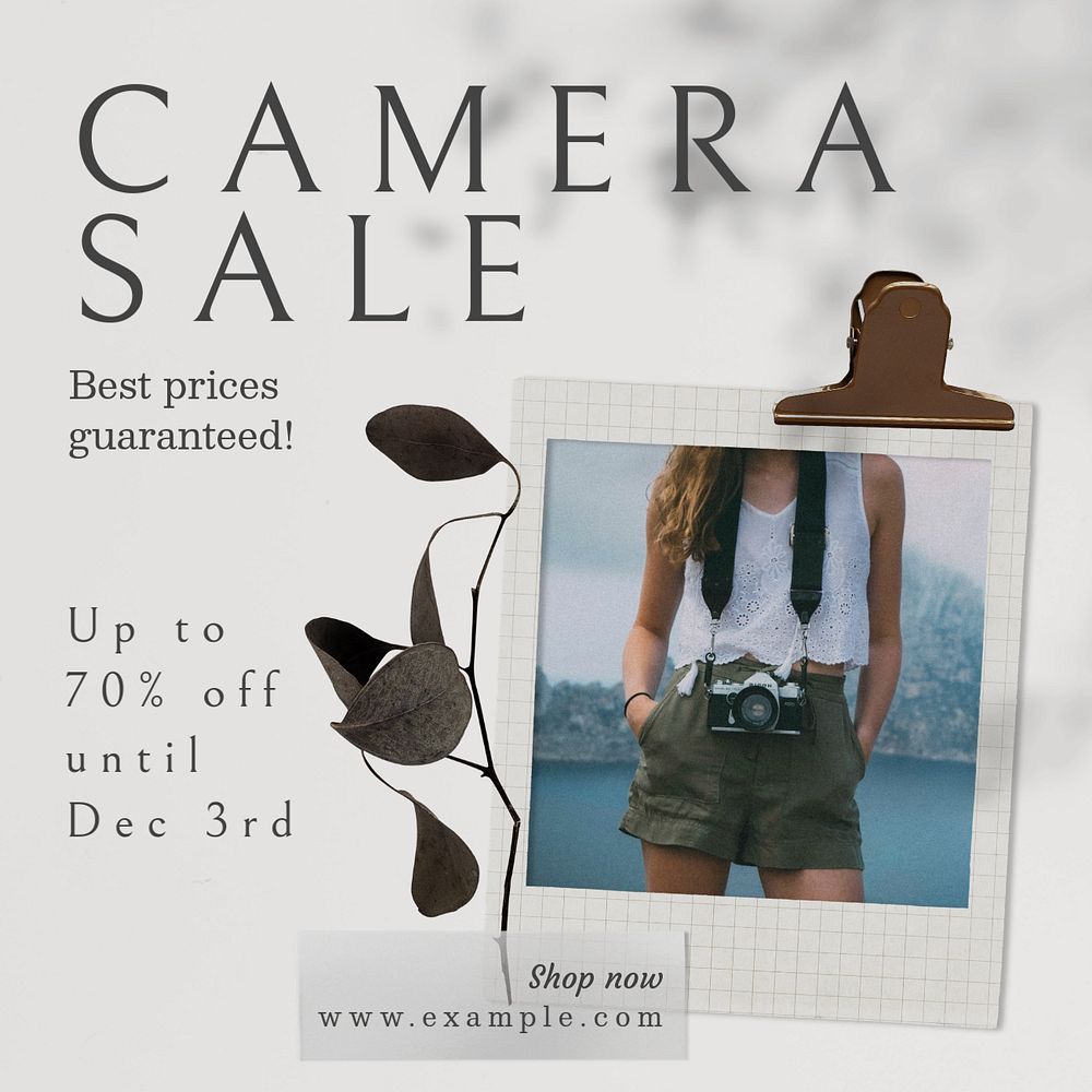 Camera sale Instagram post template, editable text