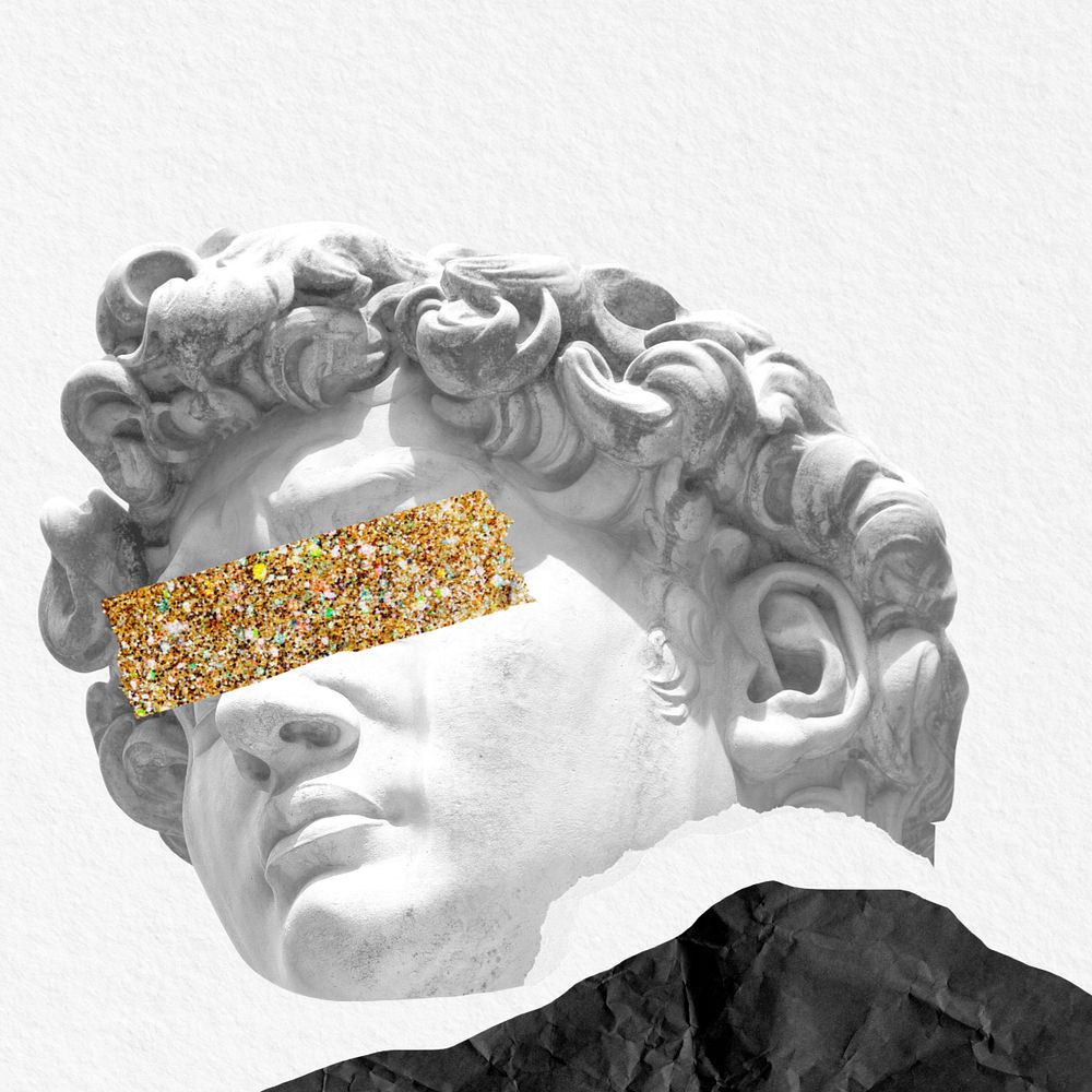 Greek God statue with gold tape remix, editable design