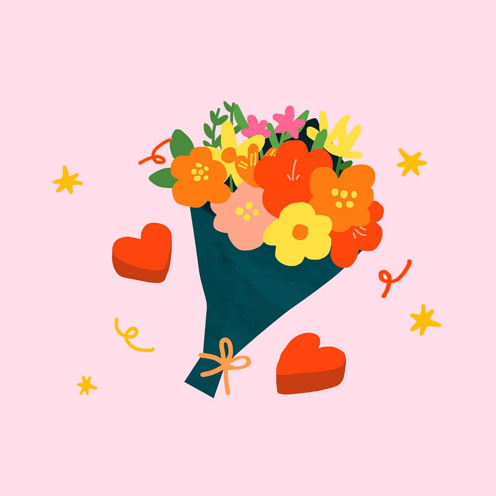 Valentine's flower bouquet doodle illustration, editable design