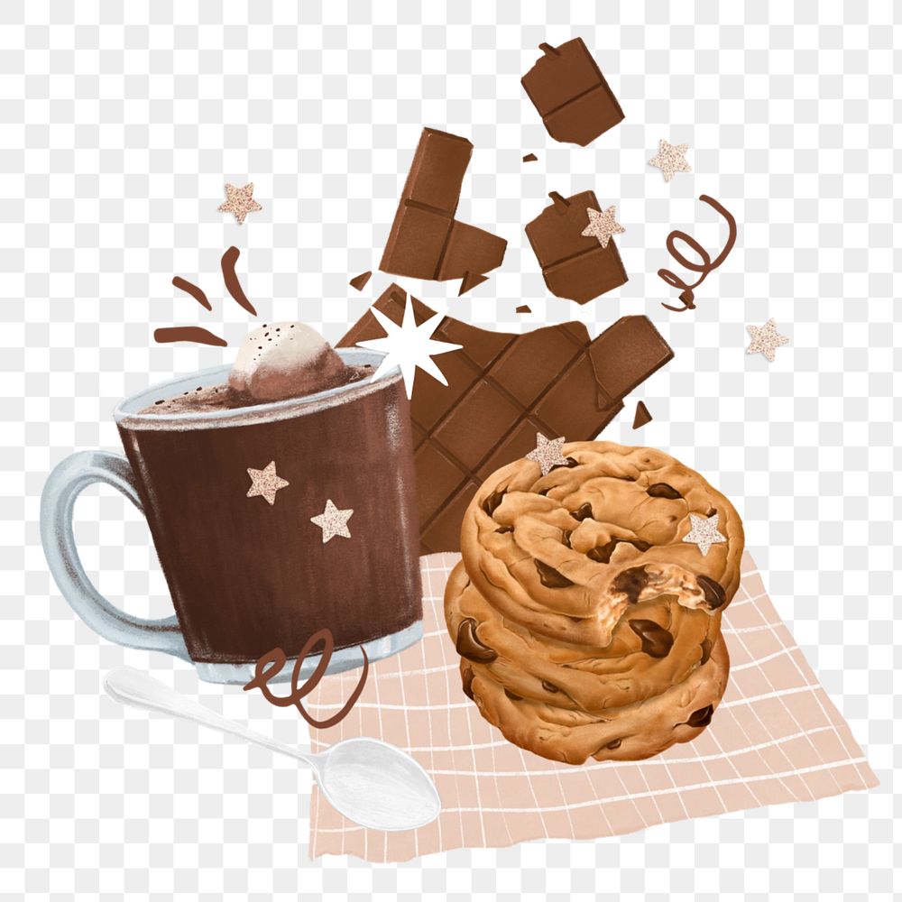 Chocolate chip cookies & milk png sticker, drink illustration, editable design