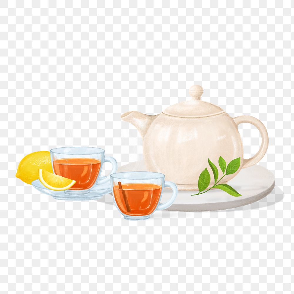 Hot lemon tea png sticker, drinks illustration, editable design