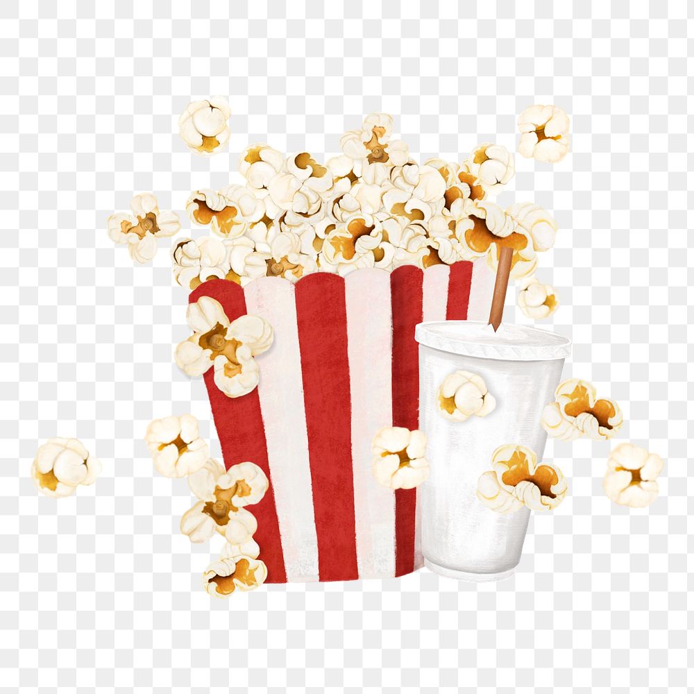 Popcorn movie snack png sticker, food illustration, editable design