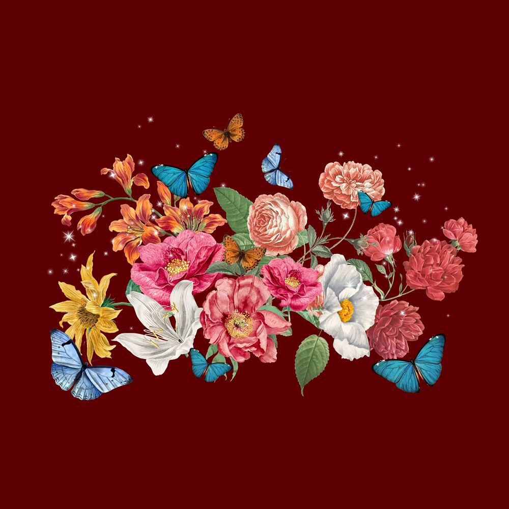 Spring flowers and butterfly, editable aesthetic remix