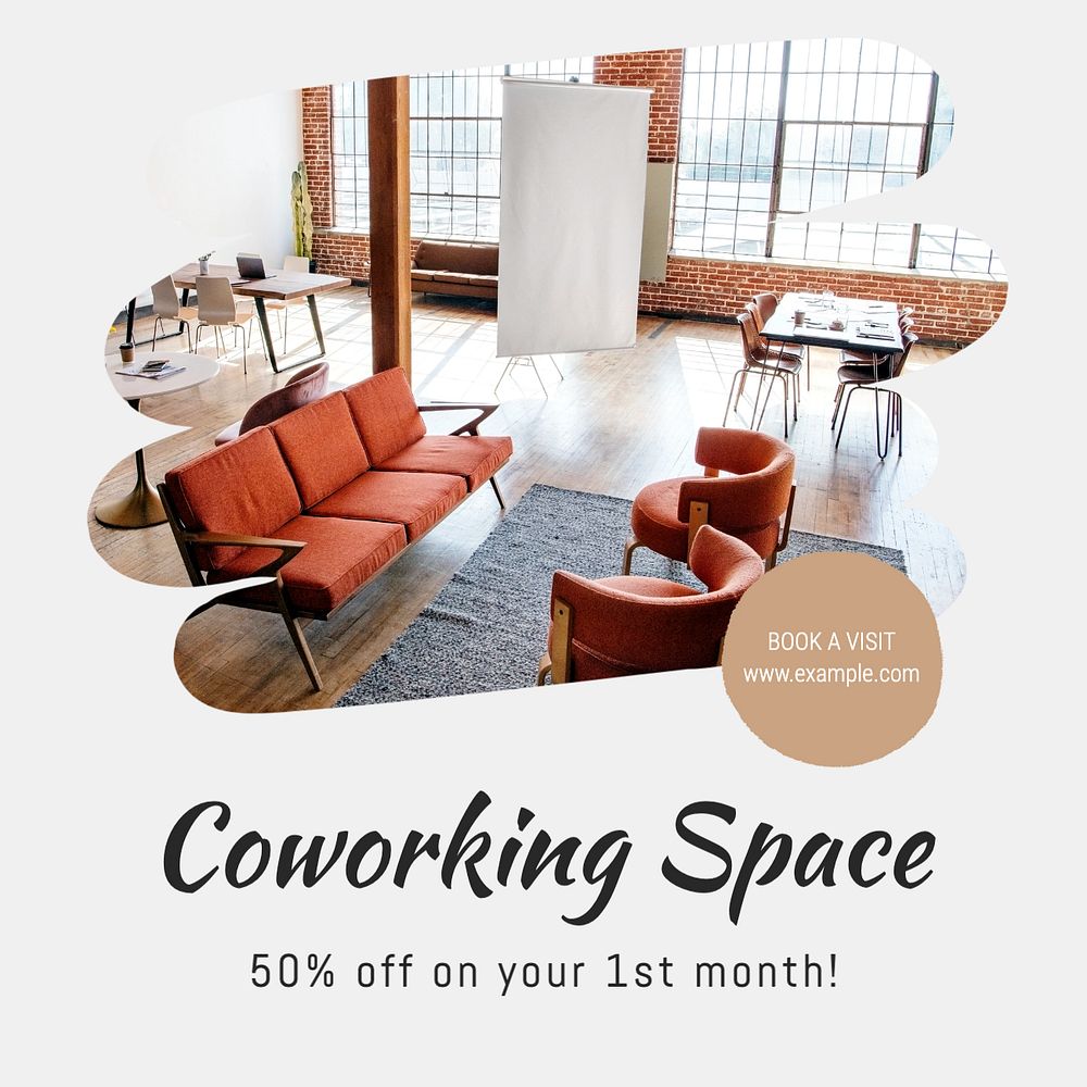 Co-working space Instagram post template, editable text