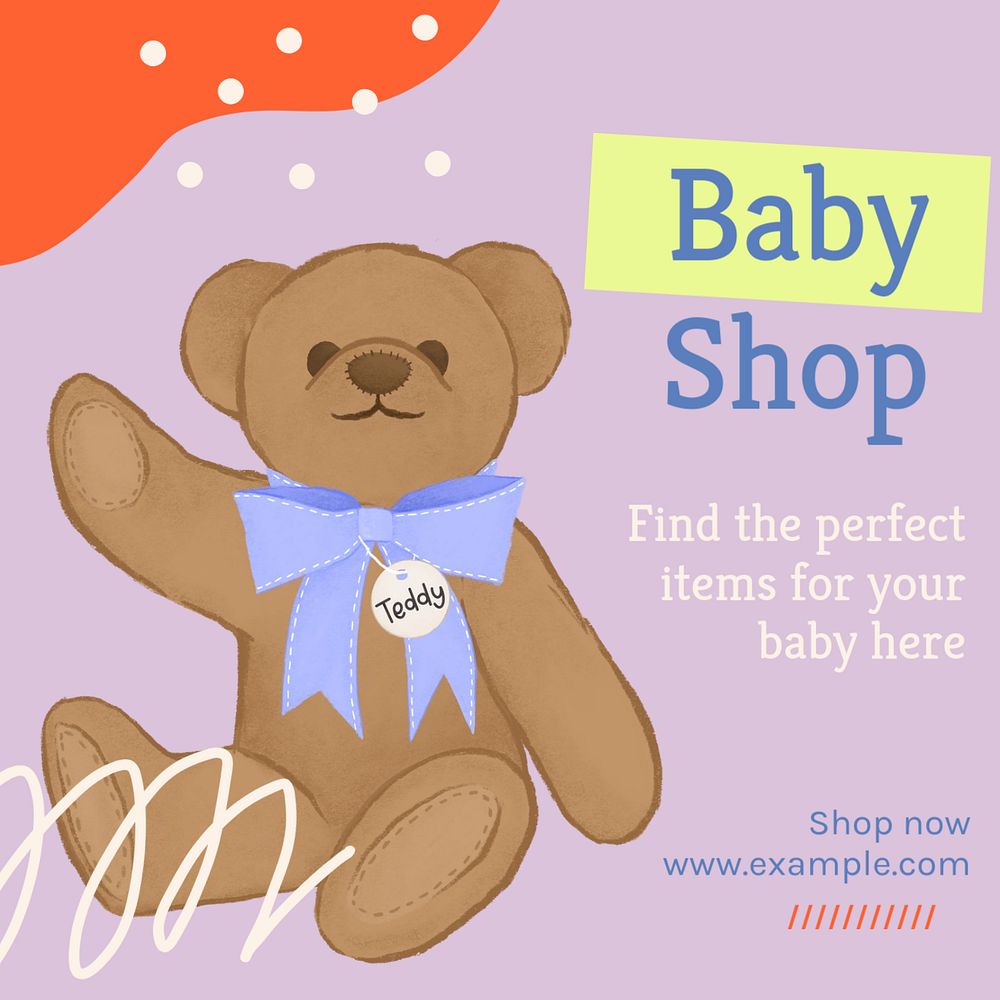 Baby shop Instagram post template, editable text