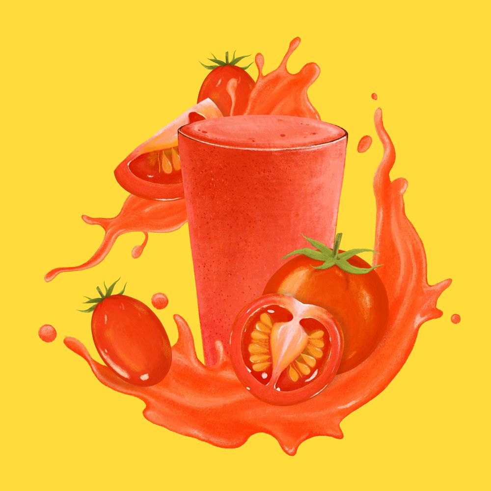 Tomato juice splash, healthy drink illustration, editable design