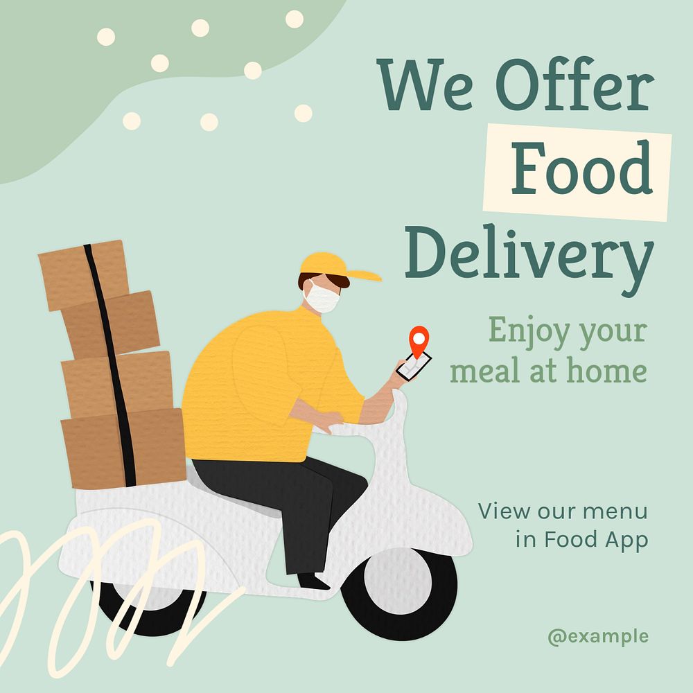 Food delivery Instagram post template, editable text