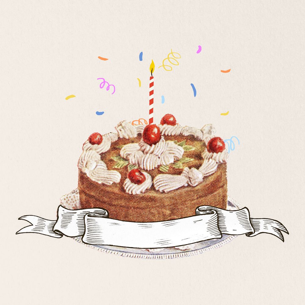 Vintage birthday cake, editable celebration graphic. Remixed by rawpixel.