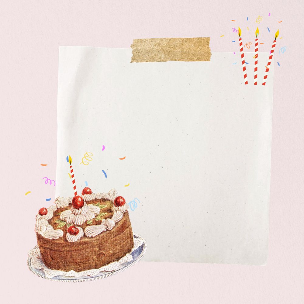 Birthday cake note paper, editable celebration collage. Remixed by rawpixel.