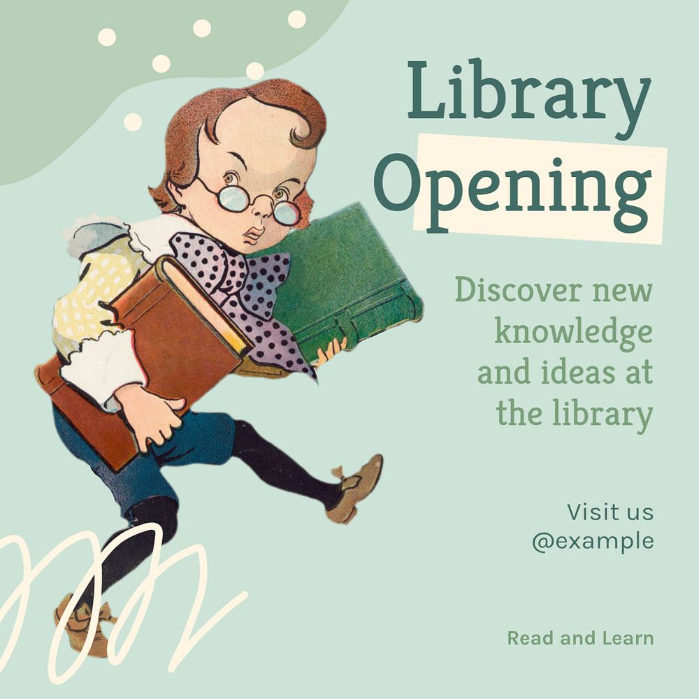 Library open Instagram post template, editable text