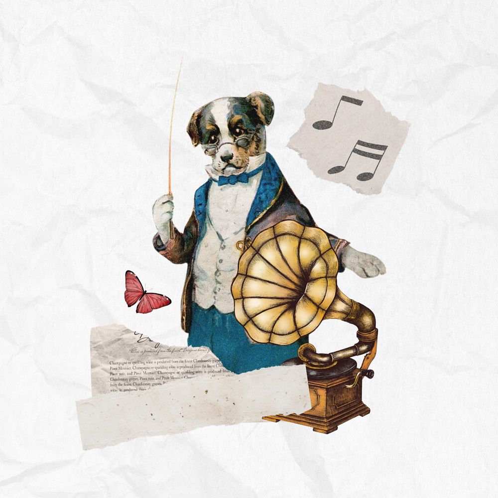 Dog music conductor, editable entertainment collage. Remixed by rawpixel.