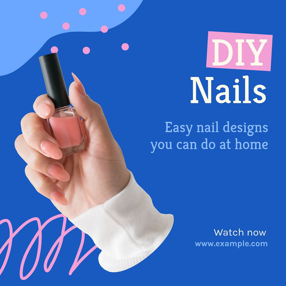 DIY nails Instagram post template, editable text