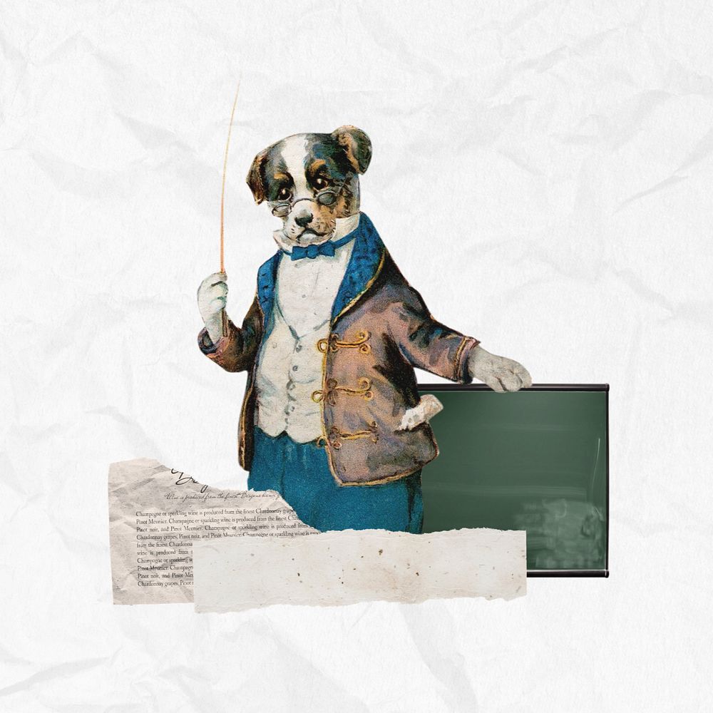 Dog dressed as teacher, education editable collage. Remixed by rawpixel.