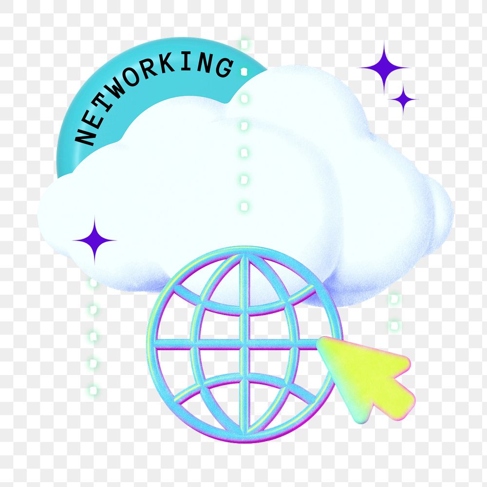 Networking word png element, editable cloud gradient holographic collage remix