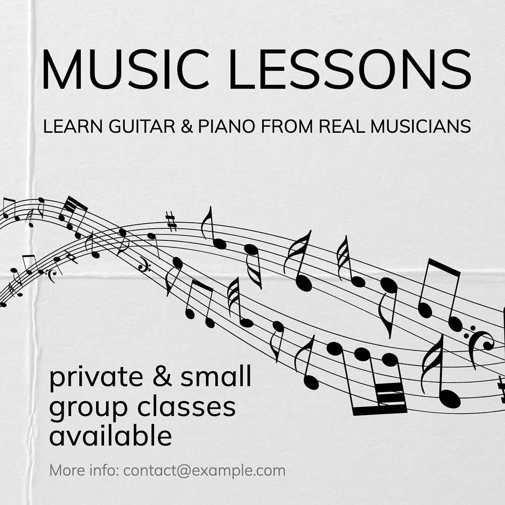 Music lessons Instagram post template, editable text