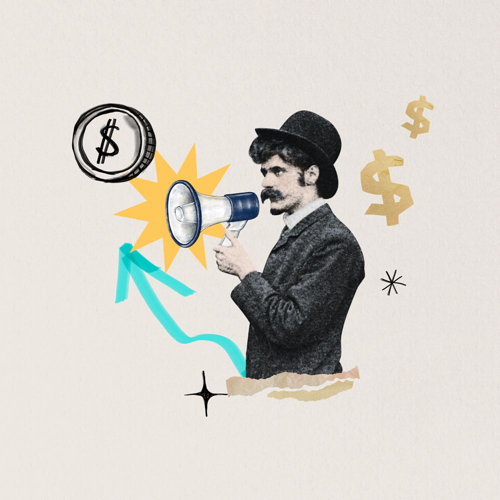 Business success, man holding megaphone, editable finance. Remixed by rawpixel.