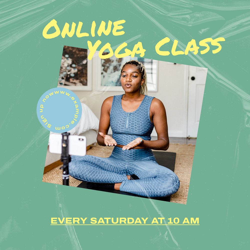 Online yoga class post template, editable social media design