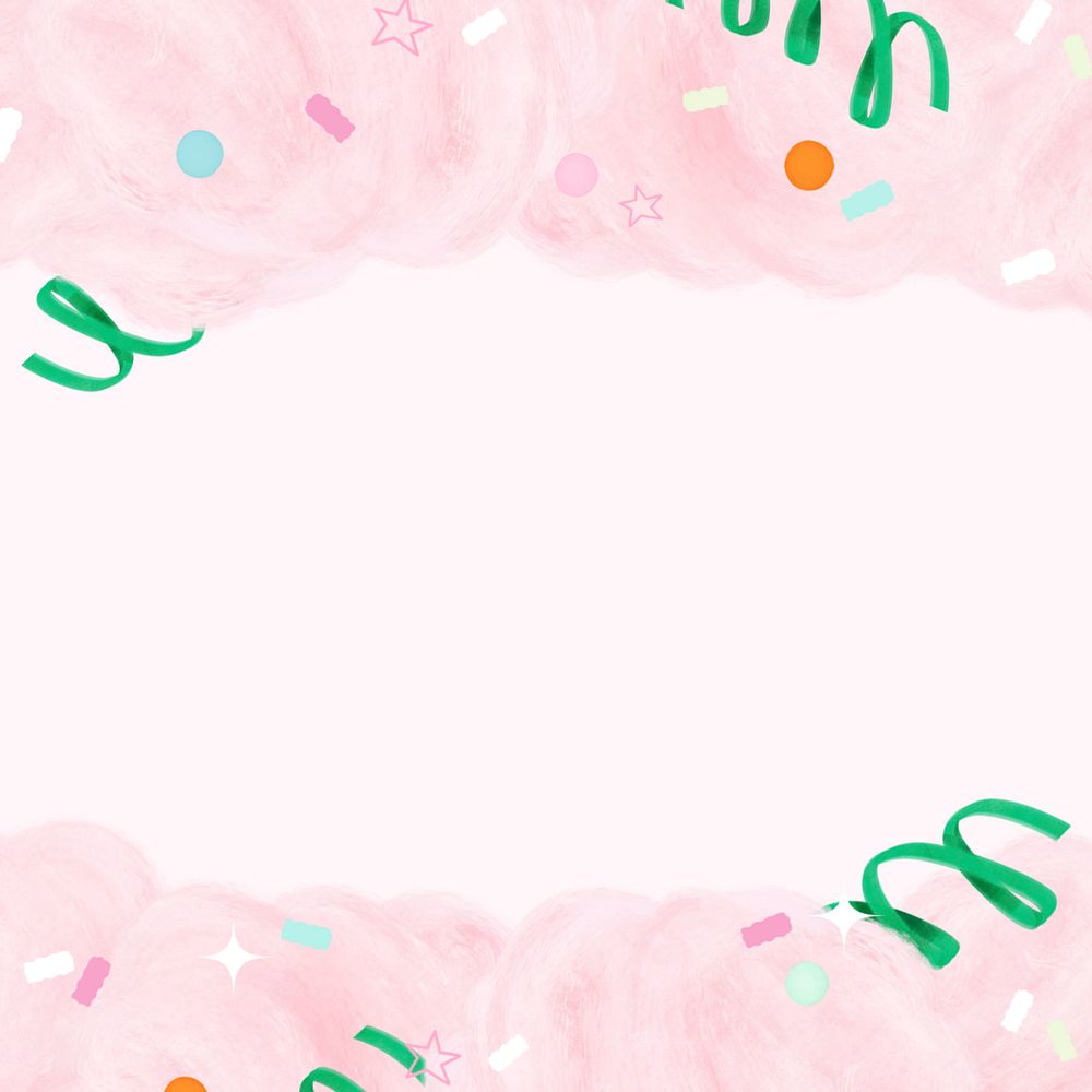 Pink cotton candy background, cute border, editable design