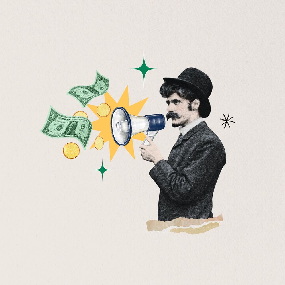 Business success, man holding megaphone editable, finance. Remixed by rawpixel.